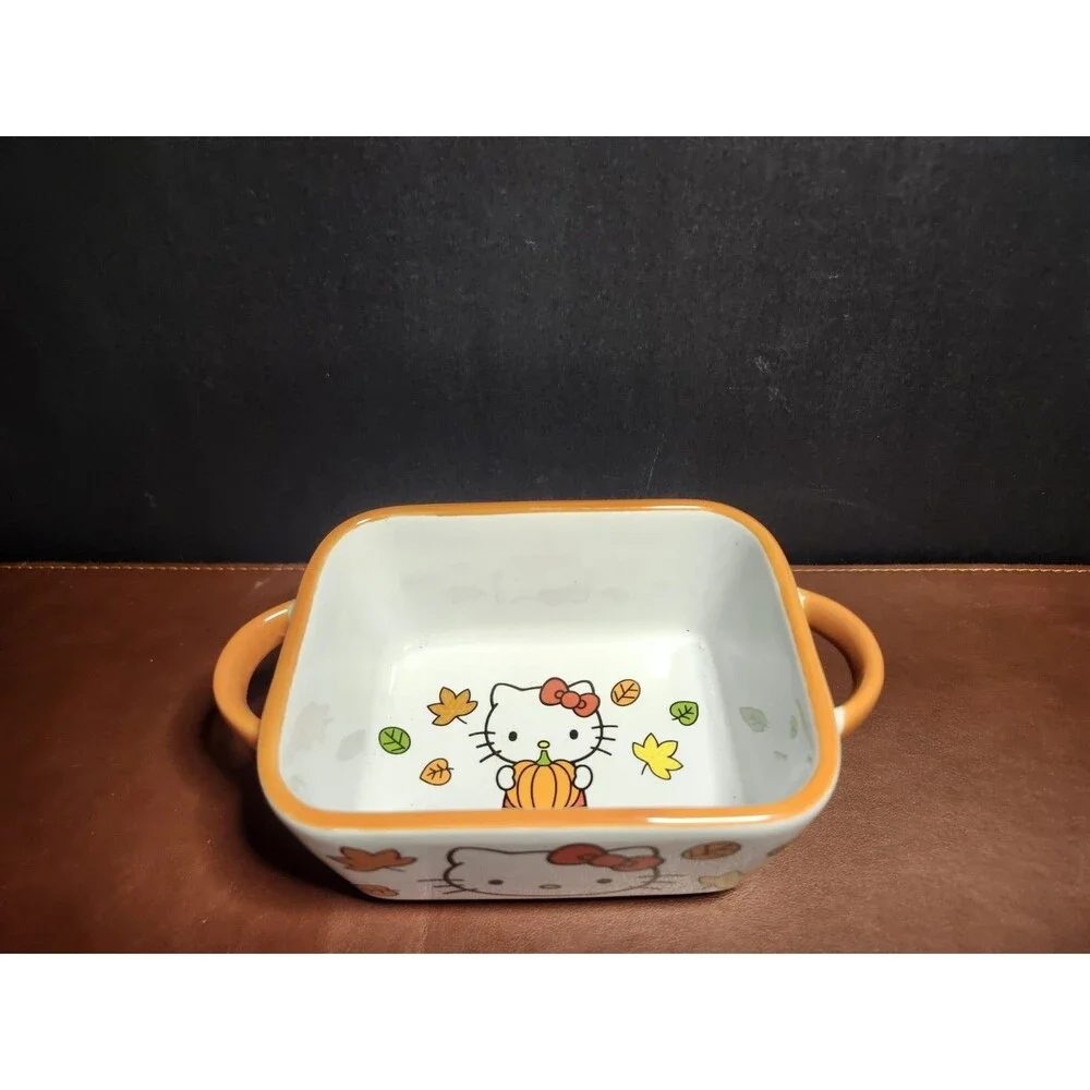 Hello Kitty fall-themed mini loaf pan featuring autumn leaves and vibrant orange